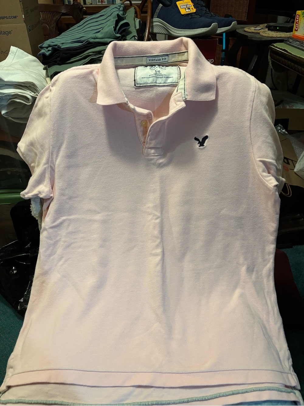 American Eagle Light Pink Polo with Eagle Logo Mens Large